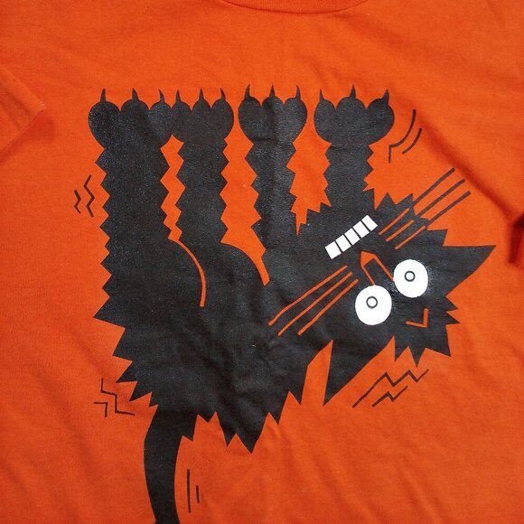 Vintage Crazy Black Scaredy Cat Kitten Halloween T-Shirt - Picture 1 of 7